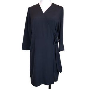 Nordstrom TopShop Black Wrap Dress Side Buckle Knee Length, 8